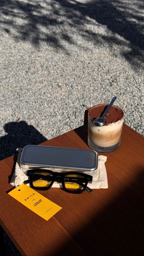 AKILA Eyewear and Loquat collaboration with glasses and coffee